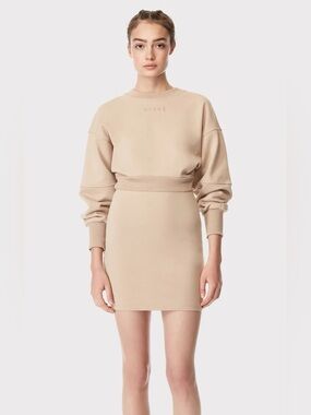 HERVÉ by Hervé Léger Layered Look Mini Sweatshirt Dress color Desert Size Medium